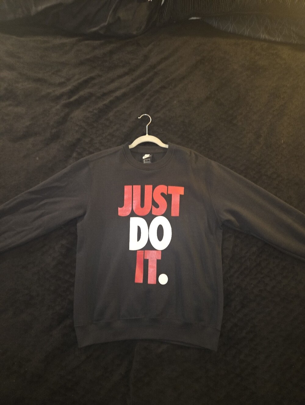 Nike Black Crewneck Sweatshirt with Red and White 'JUST DO IT.' Graphic